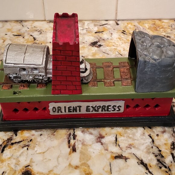 Cast Iron Orient Express Mechanical Coin Bank VTG Collectible Whimsical VIDEO - Picture 1 of 16